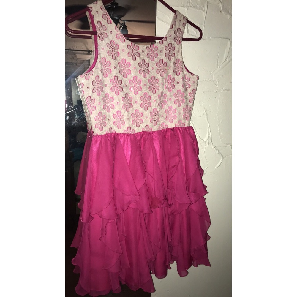 Pink dress with floral design on top sz girls 14